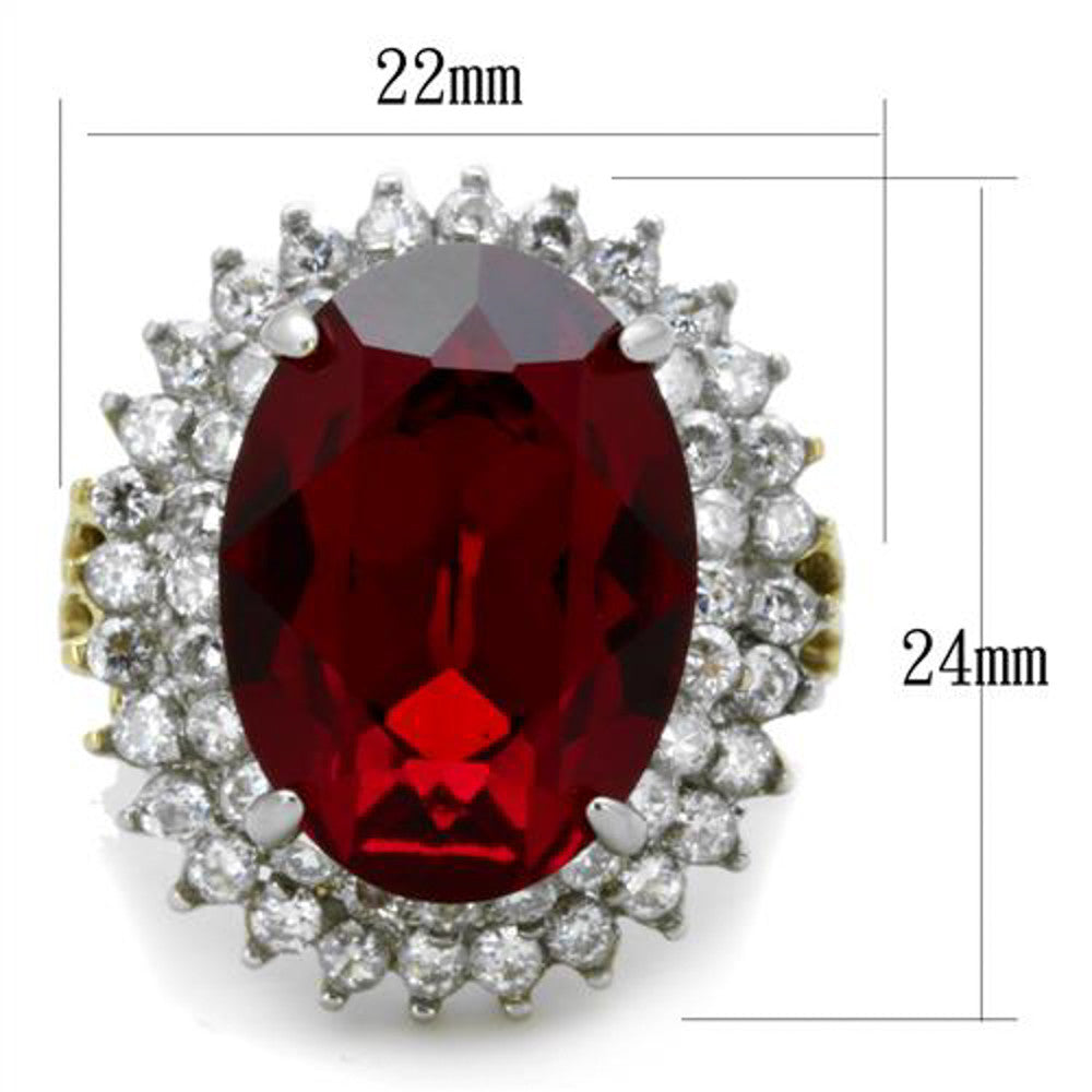 ARTK1893 Stainless Steel 316, 14.5 Ct Siam Red Oval Crystal Two Toned Cocktail Ring Sz 5-10